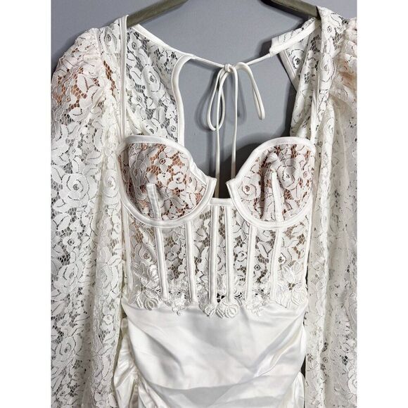New For Love and Lemons Lacey Mini Dress Size Small Corset Long Sleeve Bridal - Picture 6 of 8